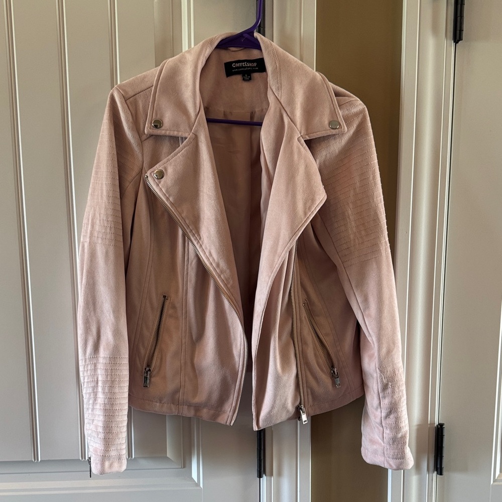CoffeeShop Light Pink Faux Suede Leather Jacket